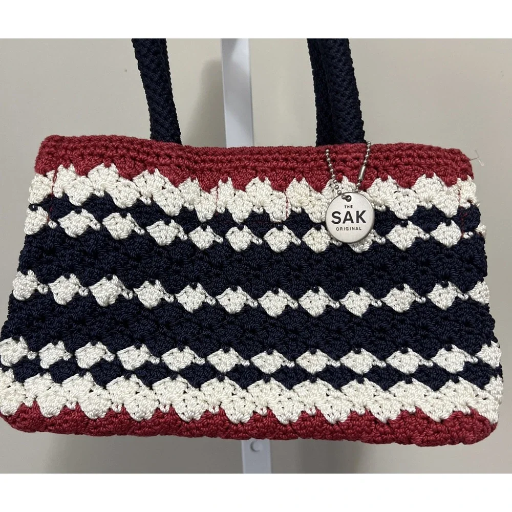 The‎ SAK Purse Red White and Blue Crochet Handbag Patriotic Snap Small Purse
